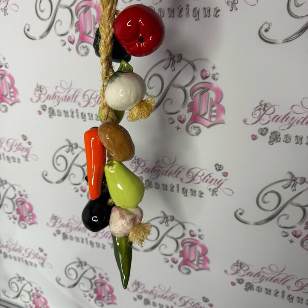 Multicoloured Ceramic Vegetable String rope hanging decor kitchen Mexican cute - Picture 4 of 8